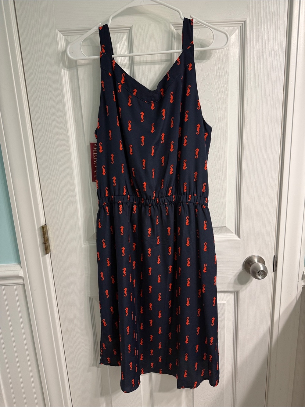 NWT Merona Dress from Target.  Navy with orange seahorses. Size XL. - Picture 3 of 3